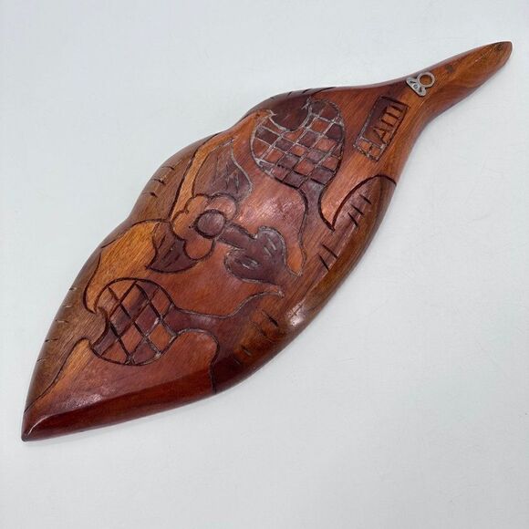 Hard Carved Monkeypod Freeform Wood Tray Leaf Shape Haiti Island 3 Sections - Picture 2 of 7